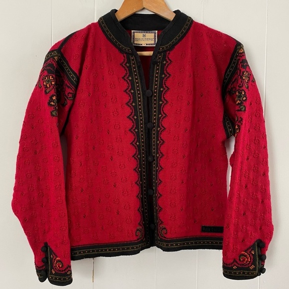 Dale of Norway Nordic Knit Pure Virgin Wool Cardigan Sweater Red Designs Casual - Picture 5 of 14